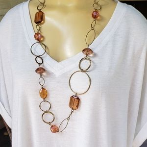 Long Beaded and Circle Statement Necklace